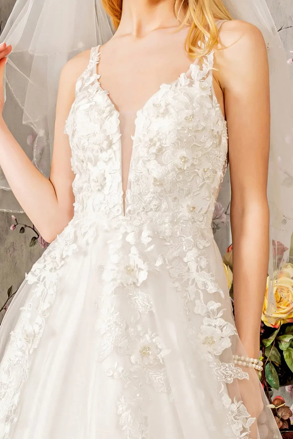 Floral Embroidery Jewel Illusion Sweetheart Mesh A-line Long Dress. GL3269 GLS BY GLORIA