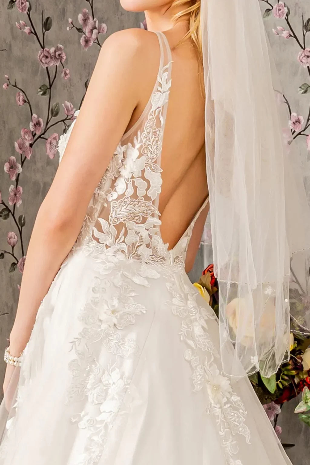 Floral Embroidery Jewel Illusion Sweetheart Mesh A-line Long Dress. GL3269 GLS BY GLORIA