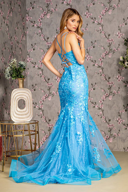 Floral Embroidery Sequin Sheer Bodice Mesh Mermaid Long Dress GL3333 GLS BY GLORIA