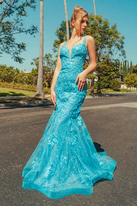 Floral Embroidery Sequin Sheer Bodice Mesh Mermaid Long Dress GL3333 GLS BY GLORIA