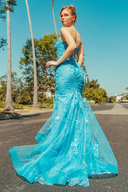Floral Embroidery Sequin Sheer Bodice Mesh Mermaid Long Dress GL3333 GLS BY GLORIA