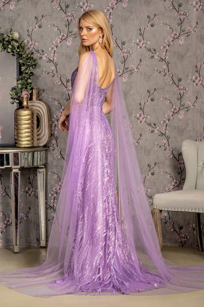 Glitter Sequin Mermaid Mesh Long Dress w/ Detachable Side Mesh Drapes GL3369 GLS BY GLORIA