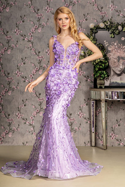 Jewel Glitter Sheer Bodice Mesh Mermaid Long Dress GL3410 GLS BY GLORIA