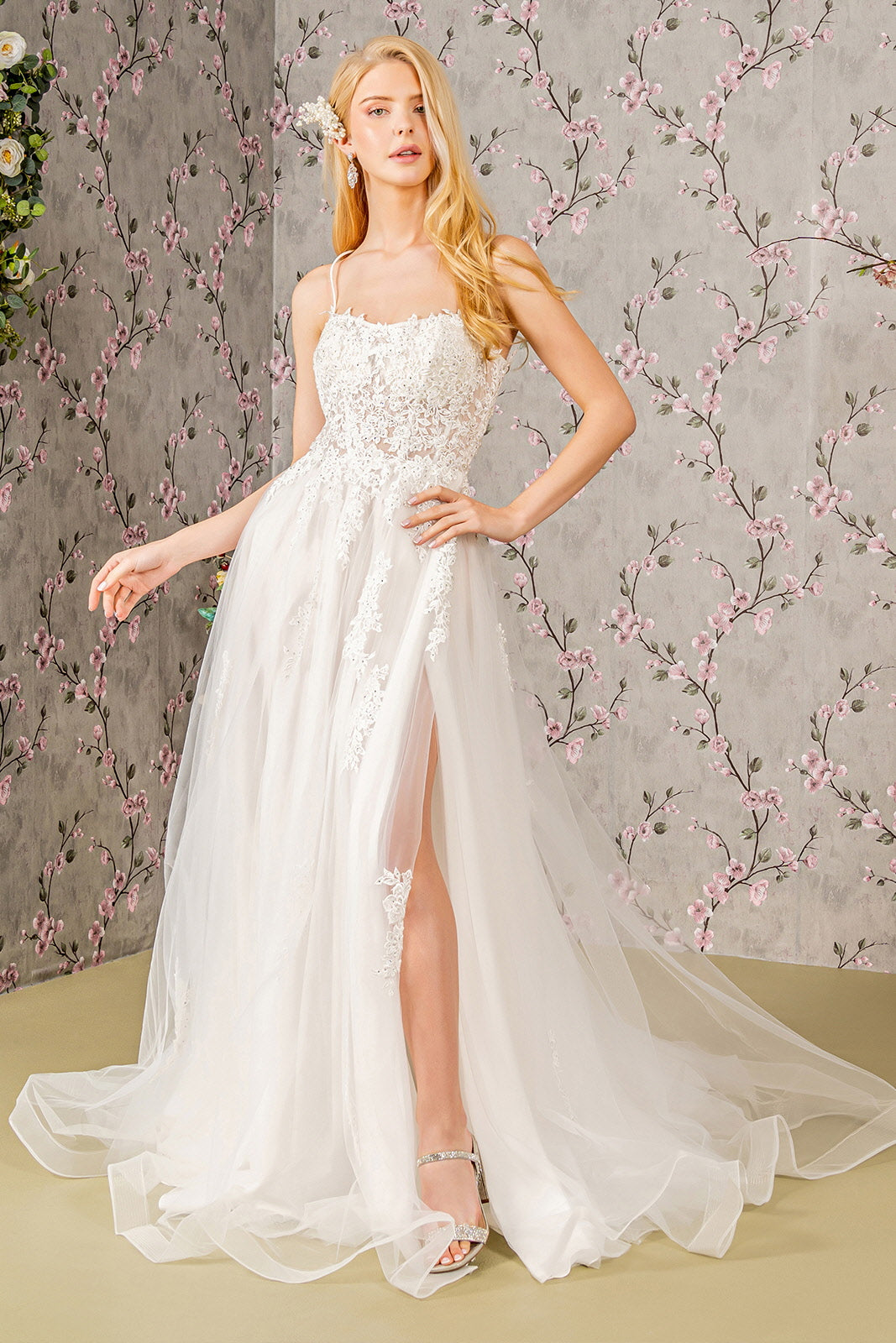 Embroidery Bead Sheer Bodice Open Back Mesh Wedding Gown GL3417 BY GLORIA