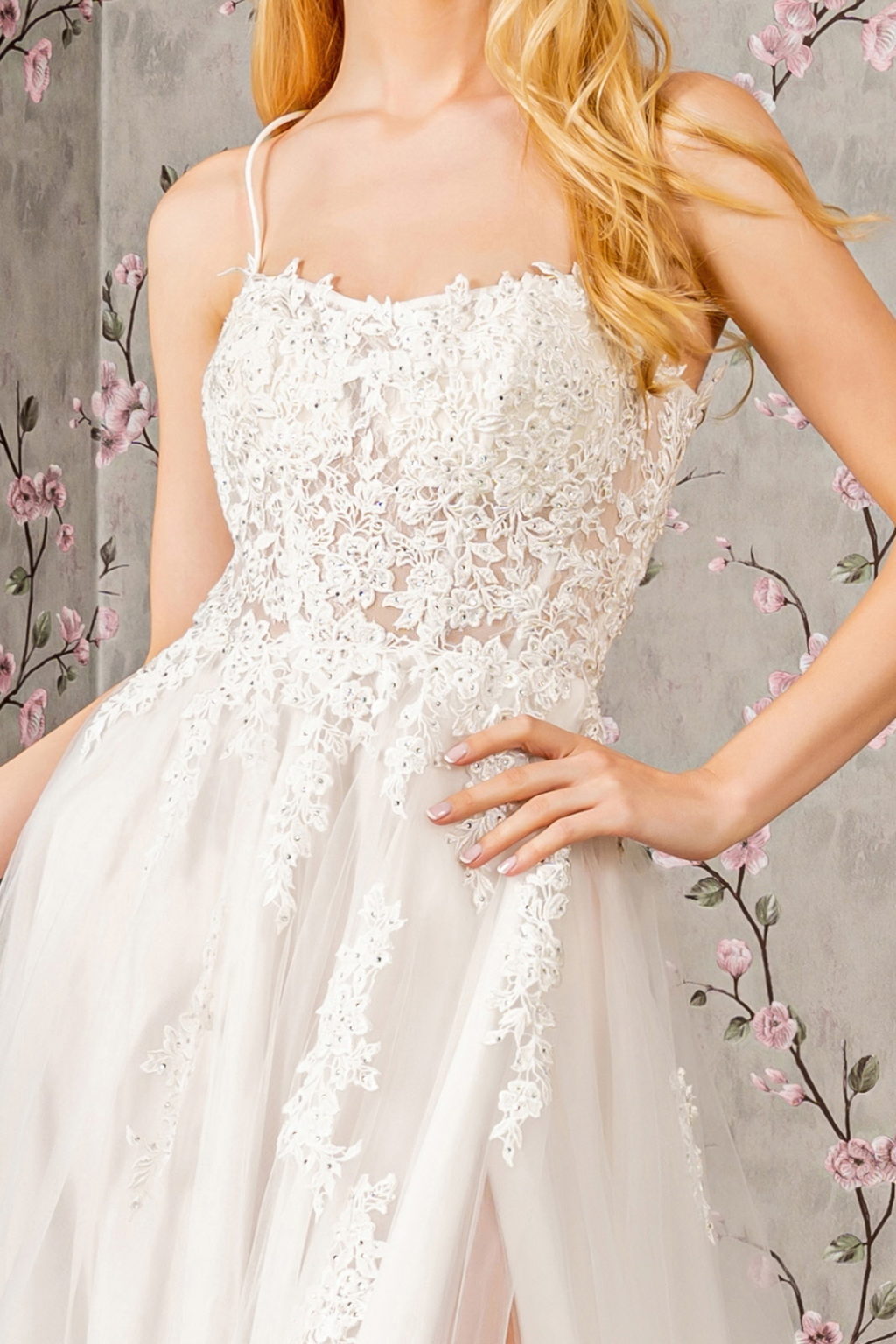 Embroidery Bead Sheer Bodice Open Back Mesh Wedding Gown GL3417 BY GLORIA