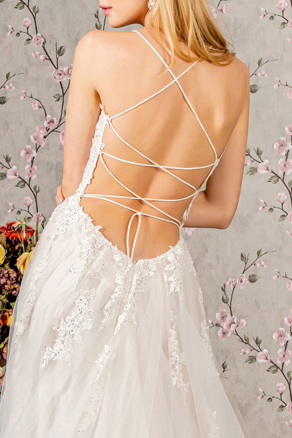 Embroidery Bead Sheer Bodice Open Back Mesh Wedding Gown GL3417 BY GLORIA