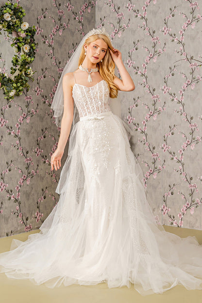 Embroidery Bead Mesh Mermaid Wedding Gown w/ Mesh Long Cape GL3425 BY GLORIA