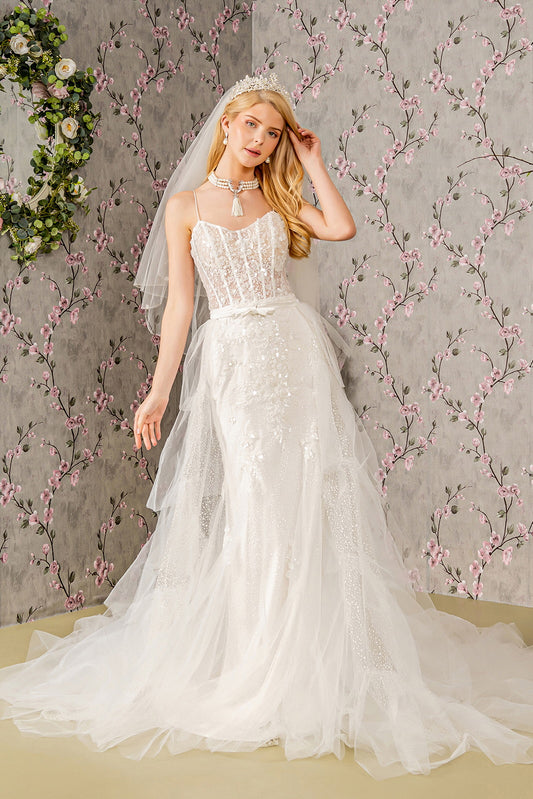 Embroidery Bead Mesh Mermaid Wedding Gown w/ Mesh Long Cape GL3425 BY GLORIA