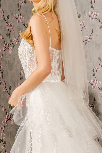 Embroidery Bead Mesh Mermaid Wedding Gown w/ Mesh Long Cape GL3425 BY GLORIA