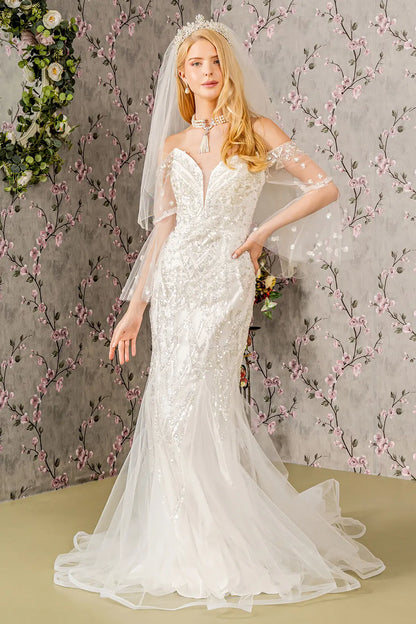 Bead Sequin Mesh Mermaid Wedding Gown w/ Long Sleeves. GL3426 GLS  BY GLORIA
