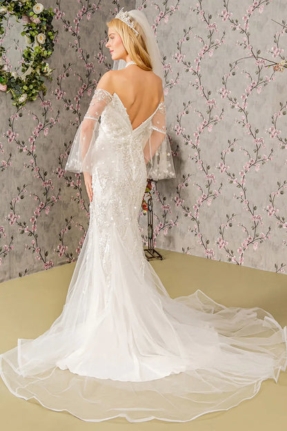 Bead Sequin Mesh Mermaid Wedding Gown w/ Long Sleeves. GL3426 GLS  BY GLORIA