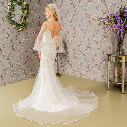 Bead Sequin Mesh Mermaid Wedding Gown w/ Long Sleeves. GL3426 GLS  BY GLORIA