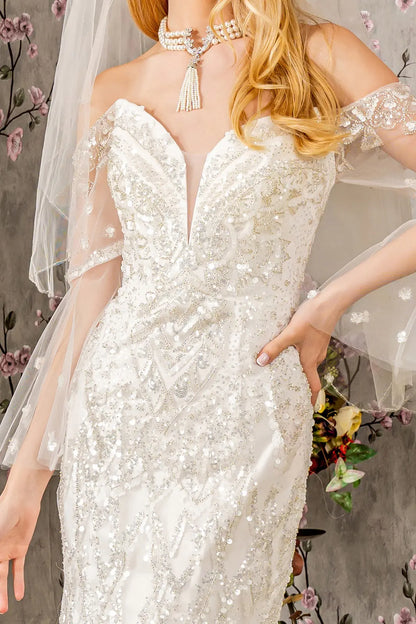 Bead Sequin Mesh Mermaid Wedding Gown w/ Long Sleeves. GL3426 GLS  BY GLORIA