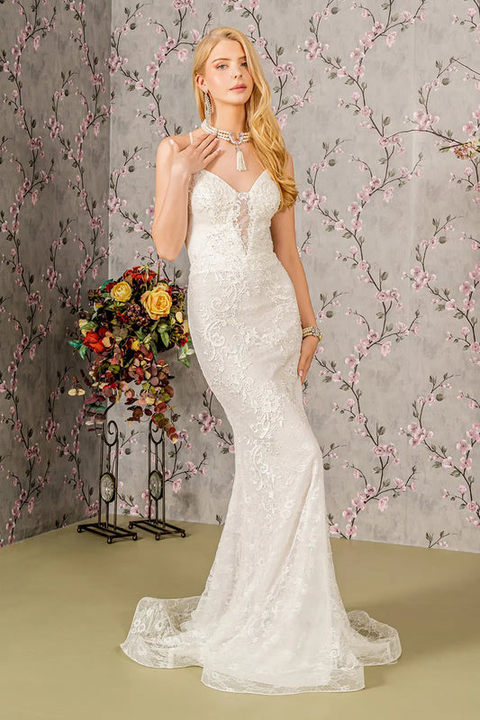 Floral Embroidery Illusion Sweetheart Lace Mermaid Wedding Gown. GL3442 GLS BY GLORIA