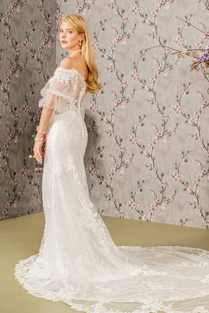 Floral Embroidery Bead Sheer Sleeves Mesh Mermaid Wedding Gown GL3479 GLS BY GLORIA