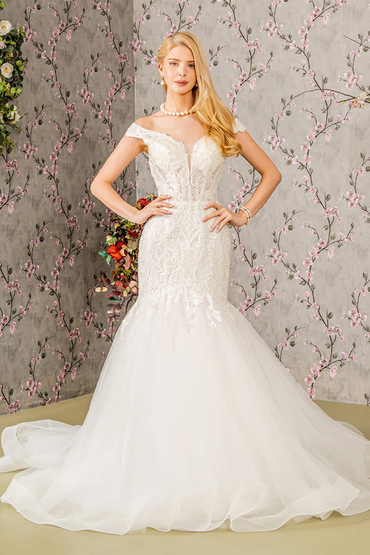 Jewel Embroidery Sheer Bodice Mesh Trumpet Wedding Gown GL3490 BY GLORIA
