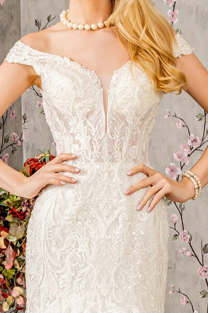 Jewel Embroidery Sheer Bodice Mesh Trumpet Wedding Gown GL3490 GLS BY GLORIA