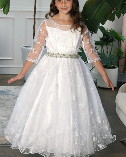 Dress special for communion 3/4 sleeve embroiled tulle, kids dress 4082 by JOYS KIDS