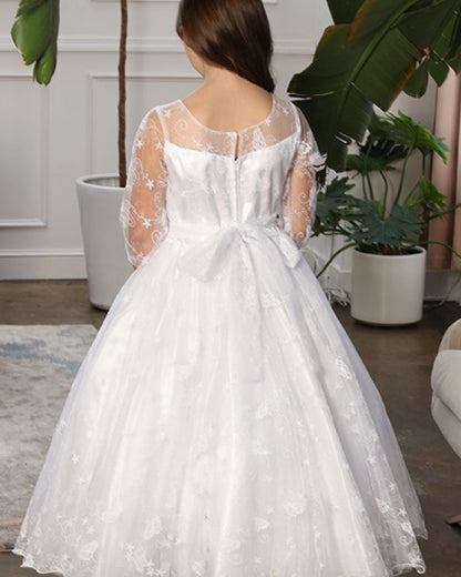 Dress special for communion 3/4 sleeve embroiled tulle, kids dress 4082 by JOYS KIDS